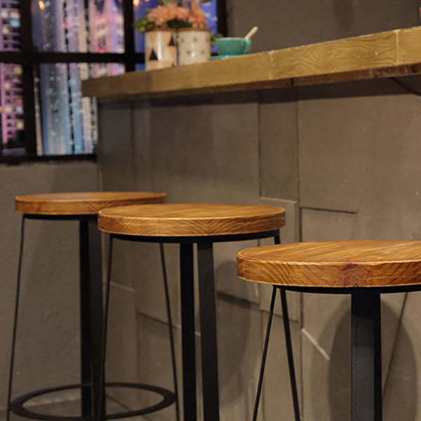 Industrial Wood Iron Round Bar Stool