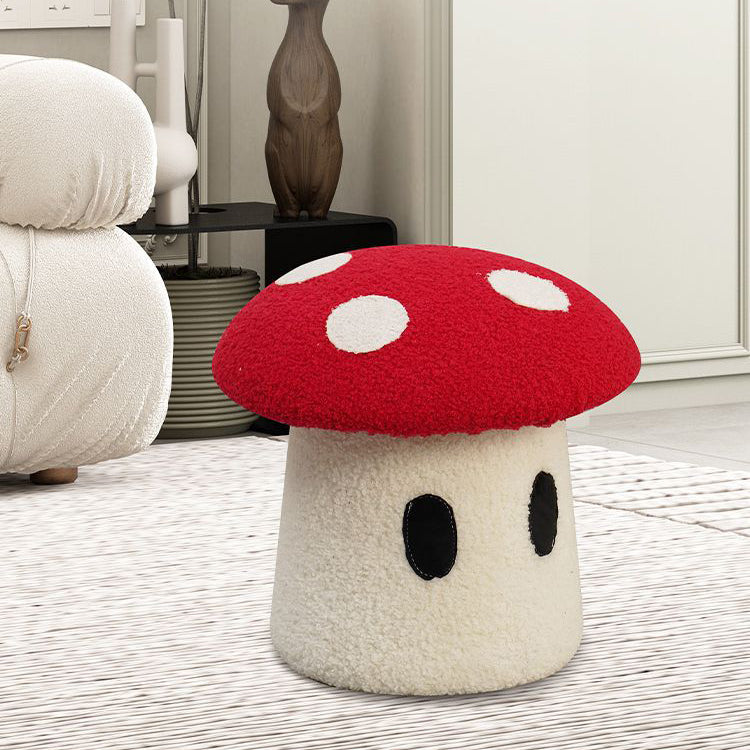 Cream Mushroom Lambswool Wood Vanity Stool