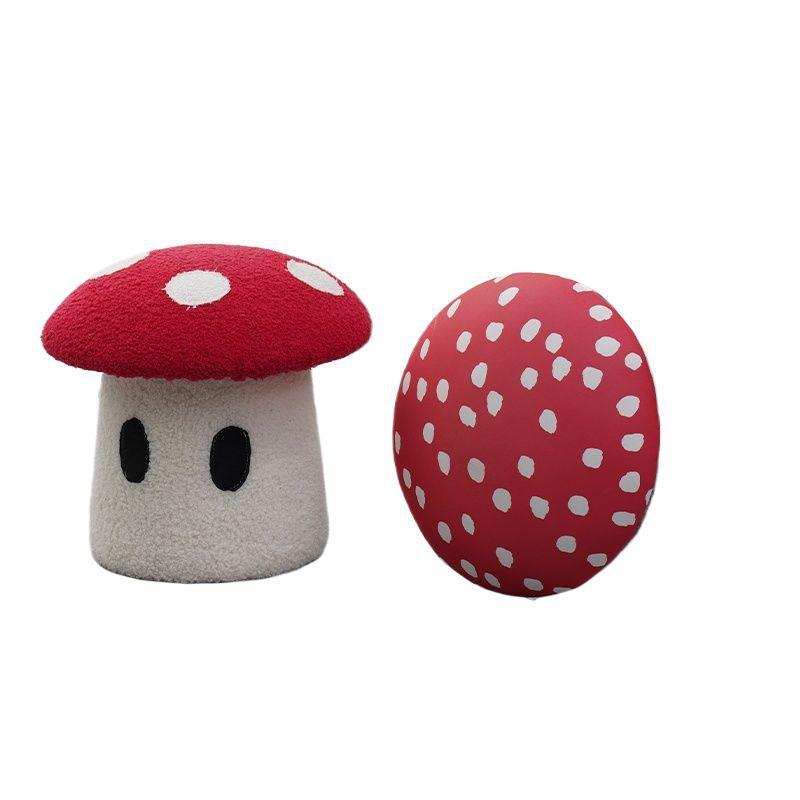 Cream Mushroom Lambswool Wood Vanity Stool