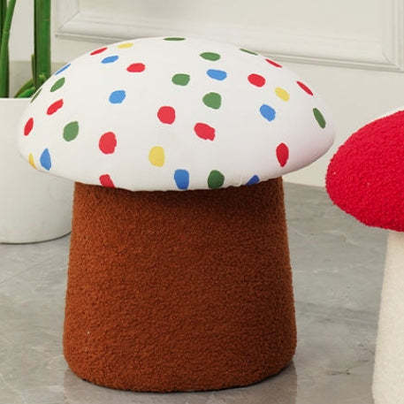 Cream Mushroom Lambswool Wood Vanity Stool