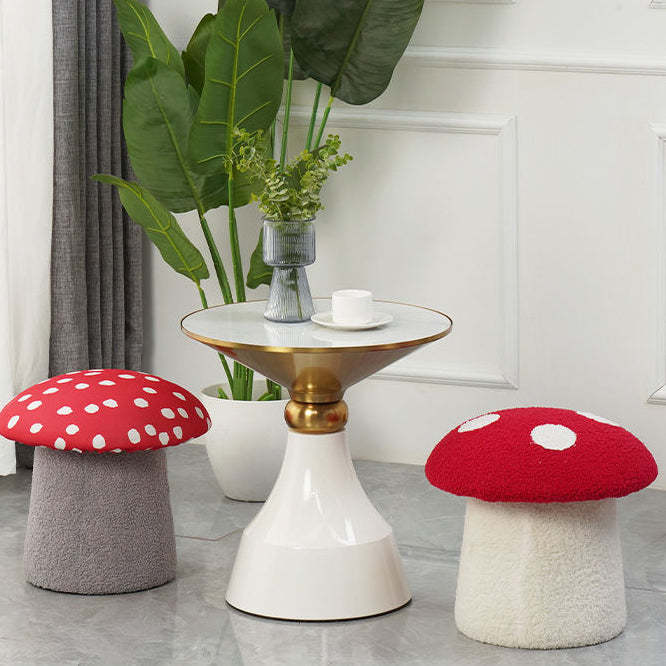 Cream Mushroom Lambswool Wood Vanity Stool