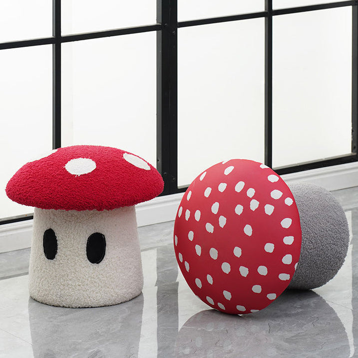 Cream Mushroom Lambswool Wood Vanity Stool