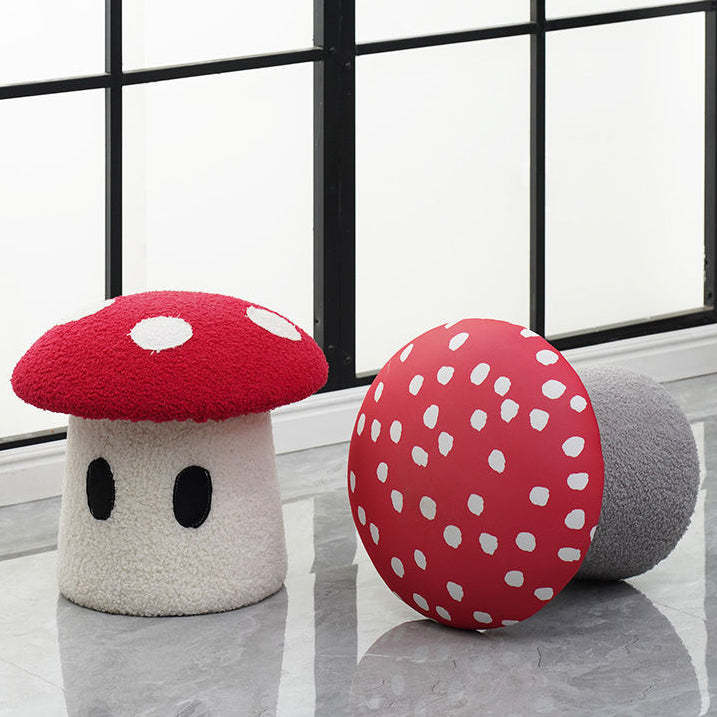 Cream Mushroom Lambswool Wood Vanity Stool