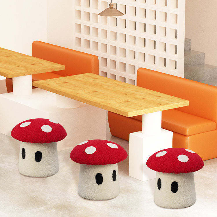 Cream Mushroom Lambswool Wood Vanity Stool