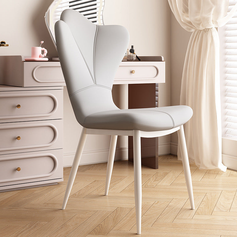 Scandinavian Microfiber Leather Steel Vanity Stool — Gray