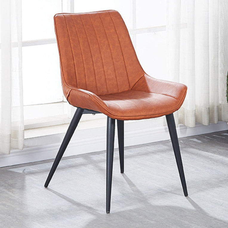 Contemporary Striped Leather Metal-Leg Dining Chair