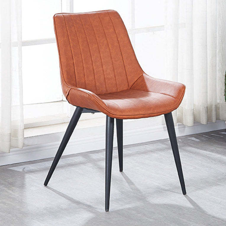 Contemporary Striped Leather Metal-Leg Dining Chair