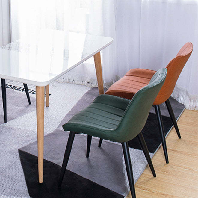 Contemporary Striped Leather Metal-Leg Dining Chair