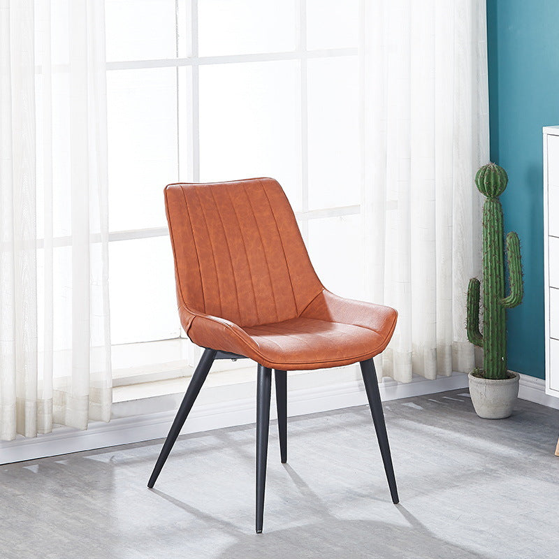 Contemporary Striped Leather Metal-Leg Dining Chair