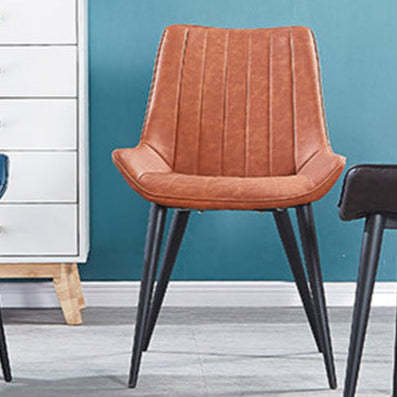 Contemporary Striped Leather Metal-Leg Dining Chair
