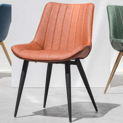 Contemporary Striped Leather Metal-Leg Dining Chair