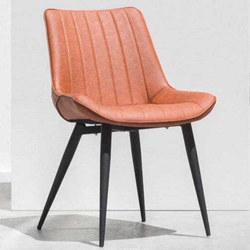 Contemporary Striped Leather Metal-Leg Dining Chair