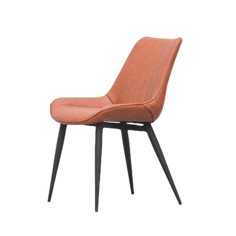 Contemporary Striped Leather Metal-Leg Dining Chair