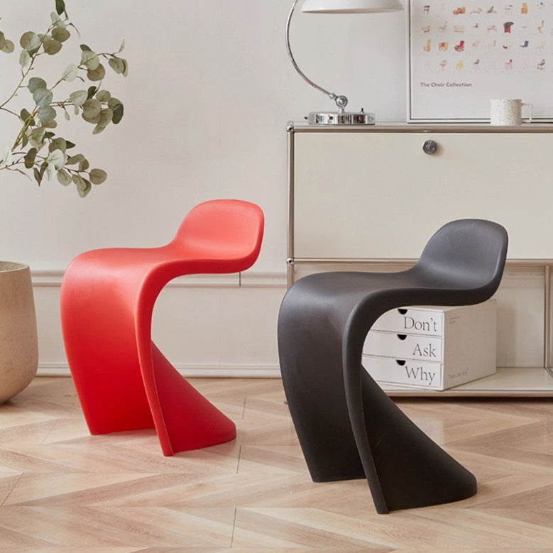 Arc Plastic Stackable Low-Back Vanity Stool — Black
