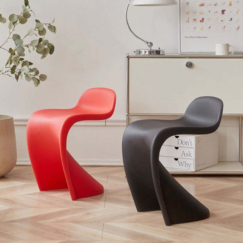 Arc Plastic Stackable Low-Back Vanity Stool — Black