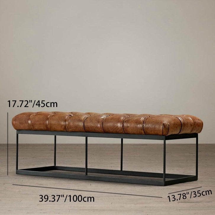 Industrial Tufted Leather Iron Bench