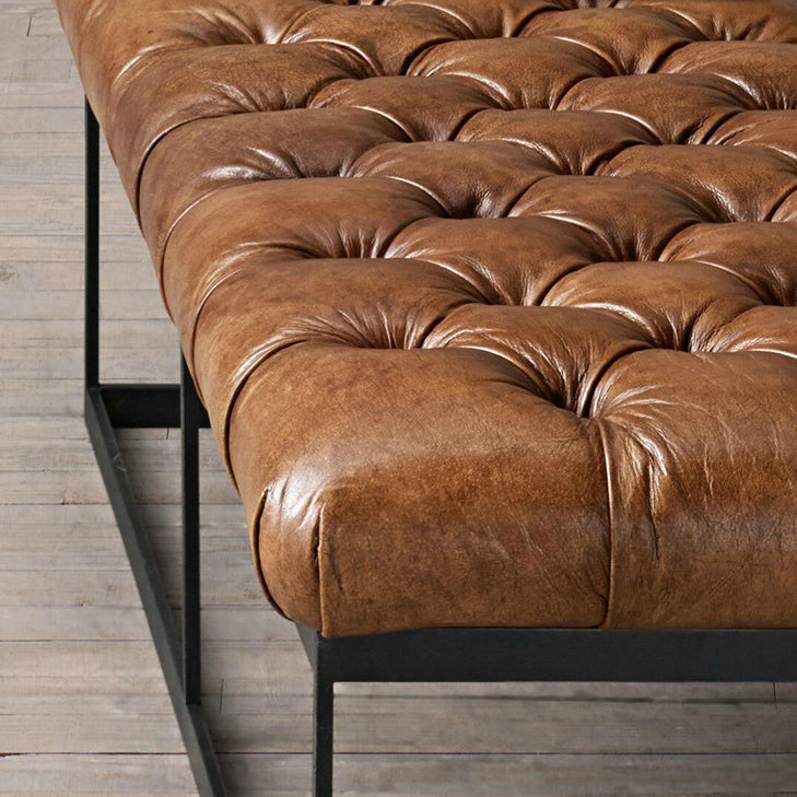 Industrial Tufted Leather Iron Bench