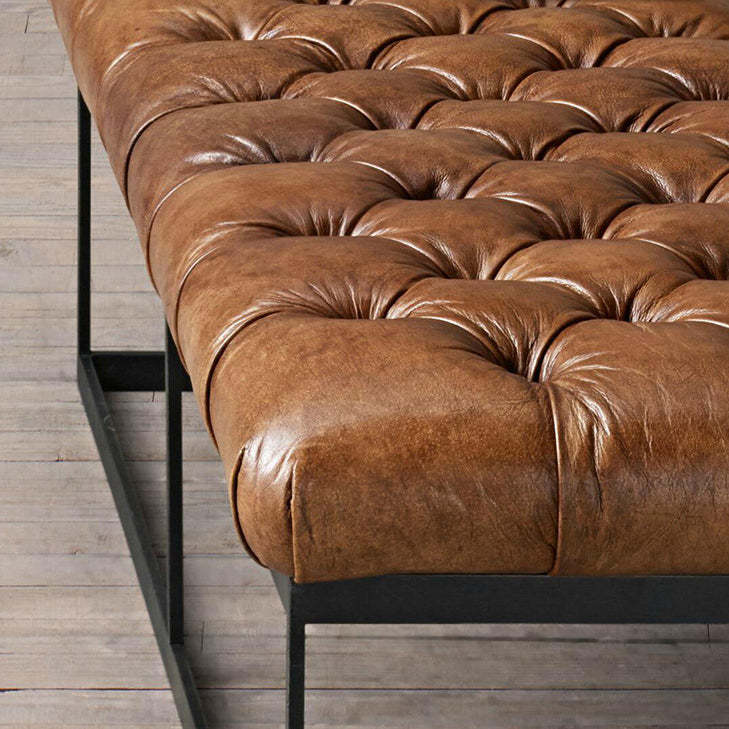 Industrial Tufted Leather Iron Bench