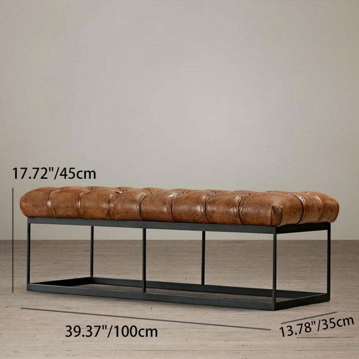 Industrial Tufted Leather Iron Bench