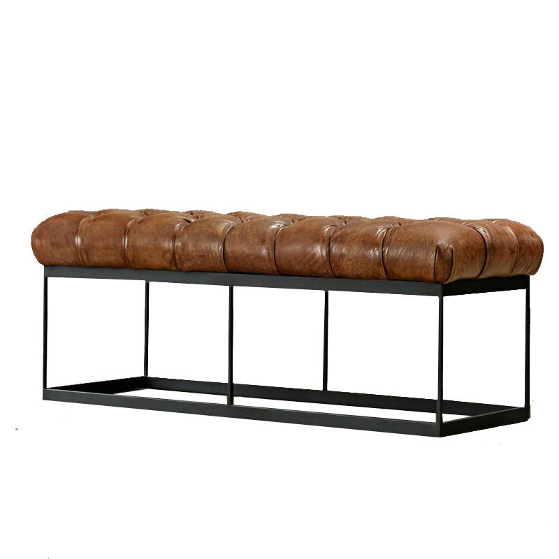 Industrial Tufted Leather Iron Bench