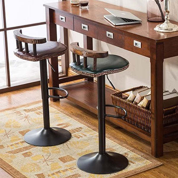 Leather Metal Adjustable Swivel Bar Stool