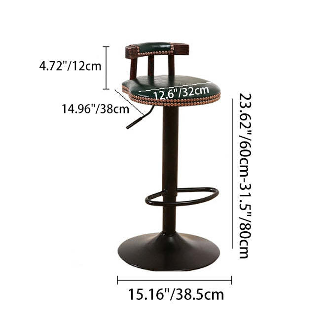 Leather Metal Adjustable Swivel Bar Stool — Black