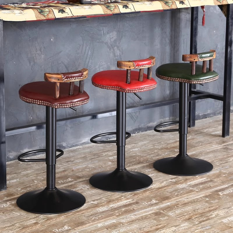 Leather Metal Adjustable Swivel Bar Stool