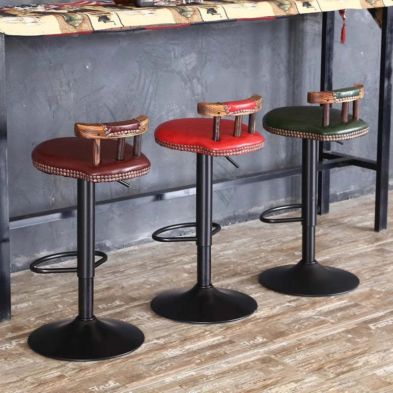 Leather Metal Adjustable Swivel Bar Stool