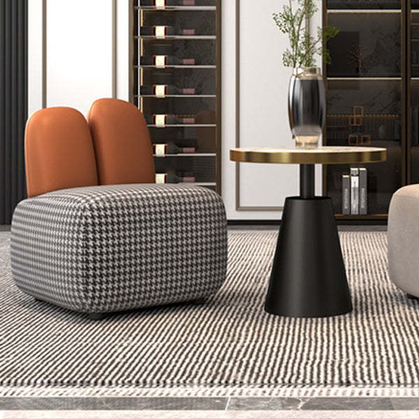 Contemporary Houndstooth Rabbit-Ear-Back Accent Chair — Dark Green Leather + Light Gray Leather
