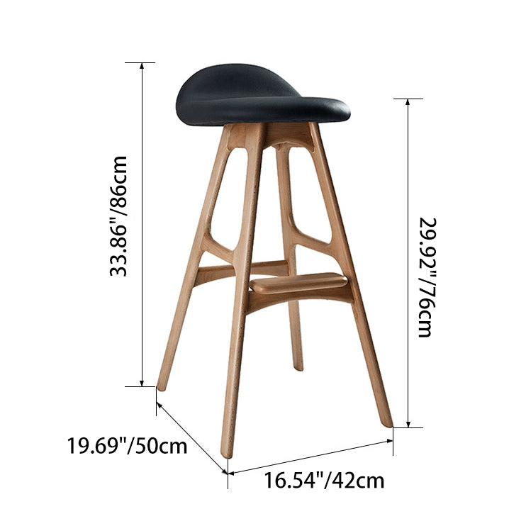 Scandinavian Curved Leather Wood Bar Stool