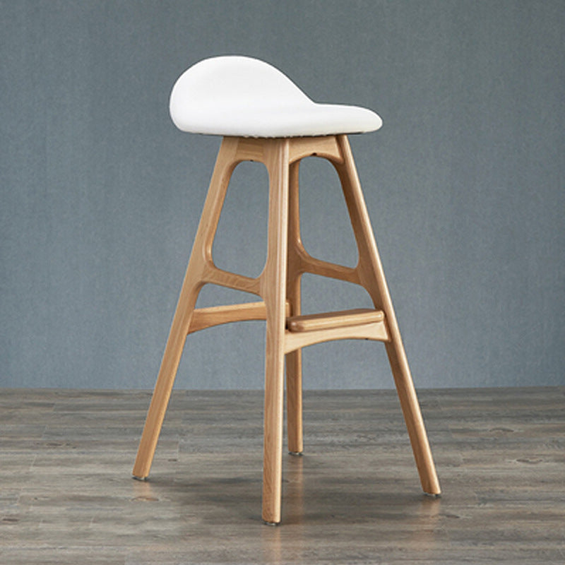 Scandinavian Curved Leather Wood Bar Stool