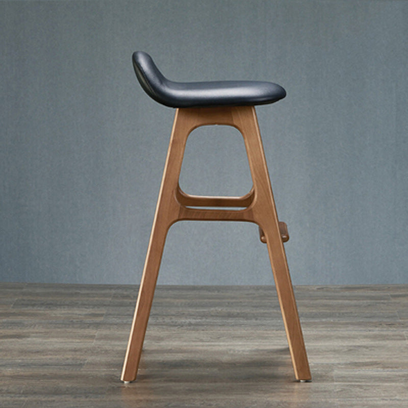 Scandinavian Curved Leather Wood Bar Stool