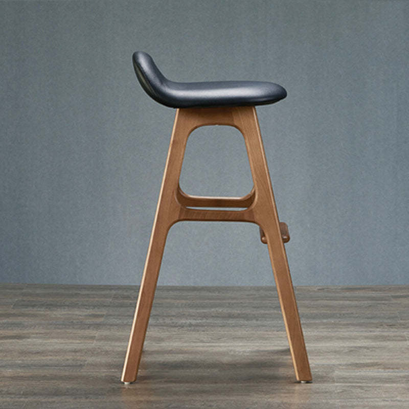 Scandinavian Curved Leather Wood Bar Stool