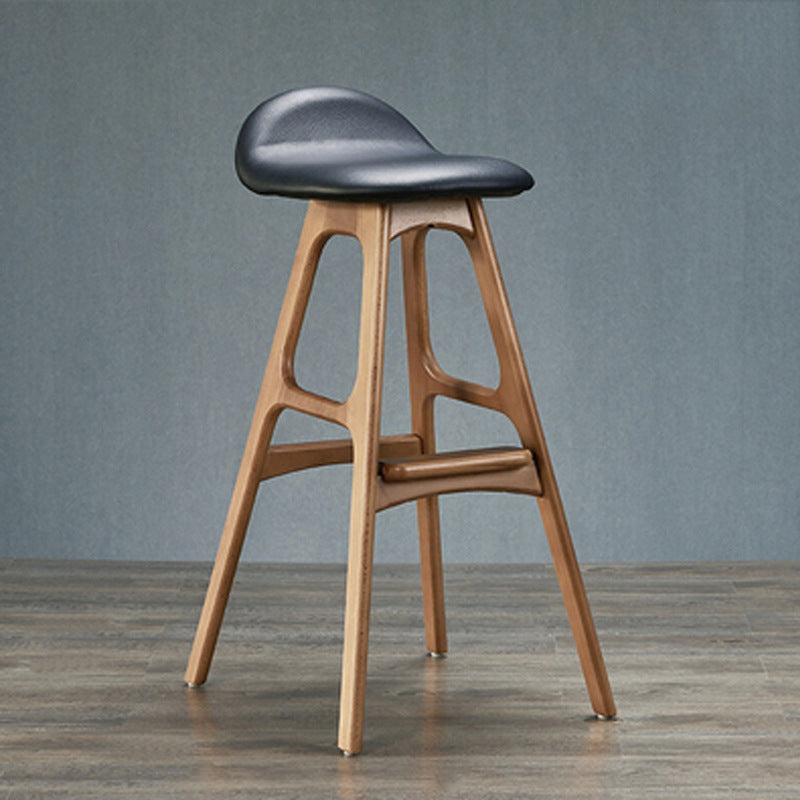 Scandinavian Curved Leather Wood Bar Stool