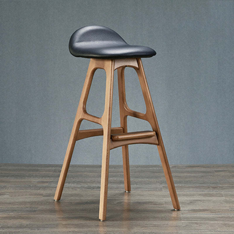 Scandinavian Curved Leather Wood Bar Stool