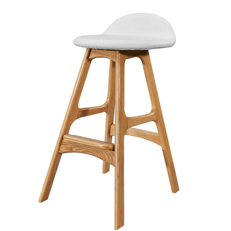 Scandinavian Curved Leather Wood Bar Stool