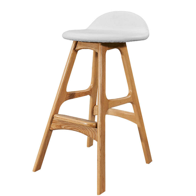 Scandinavian Curved Leather Wood Bar Stool