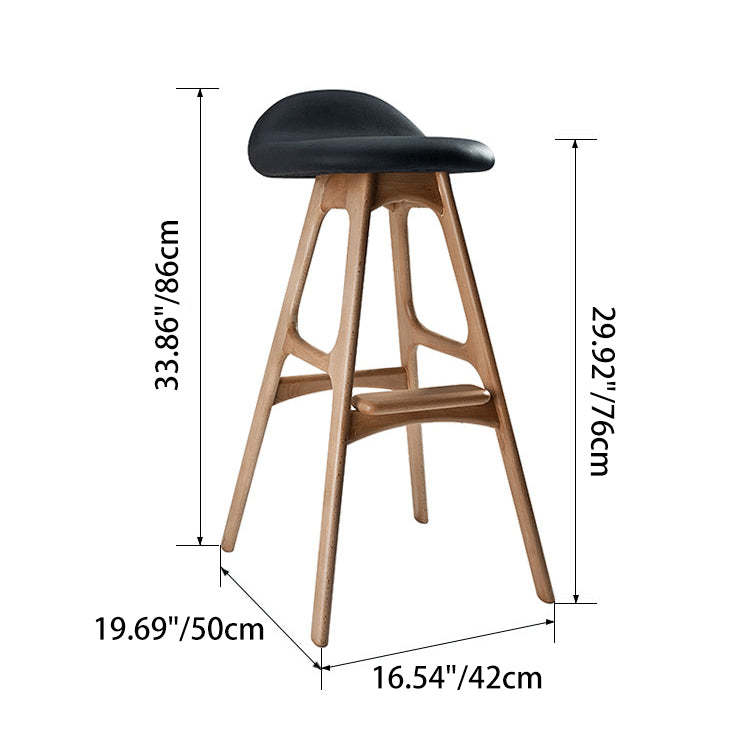 Scandinavian Curved Leather Wood Bar Stool