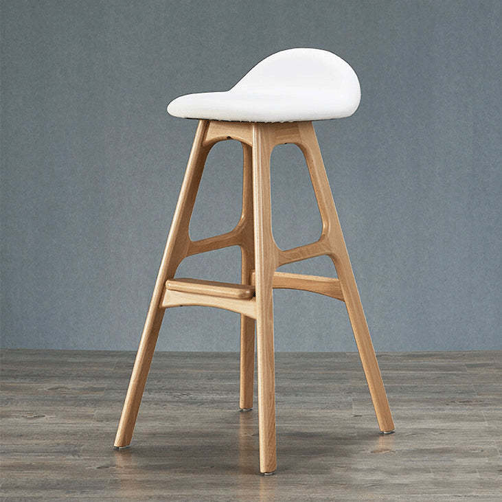 Scandinavian Curved Leather Wood Bar Stool — White