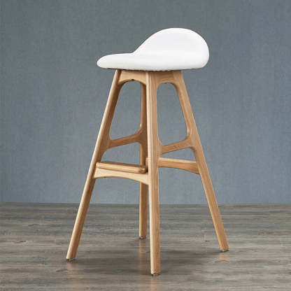 Scandinavian Curved Leather Wood Bar Stool — White
