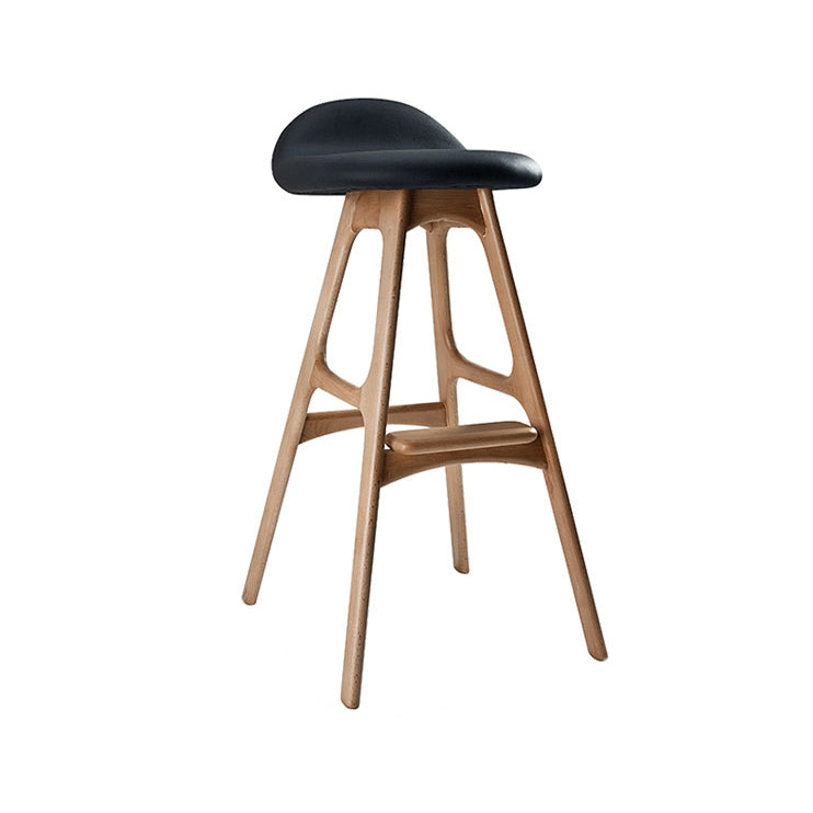 Scandinavian Curved Leather Wood Bar Stool