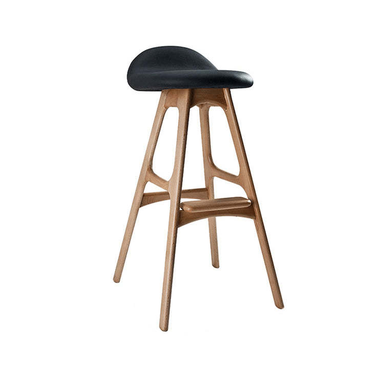 Scandinavian Curved Leather Wood Bar Stool