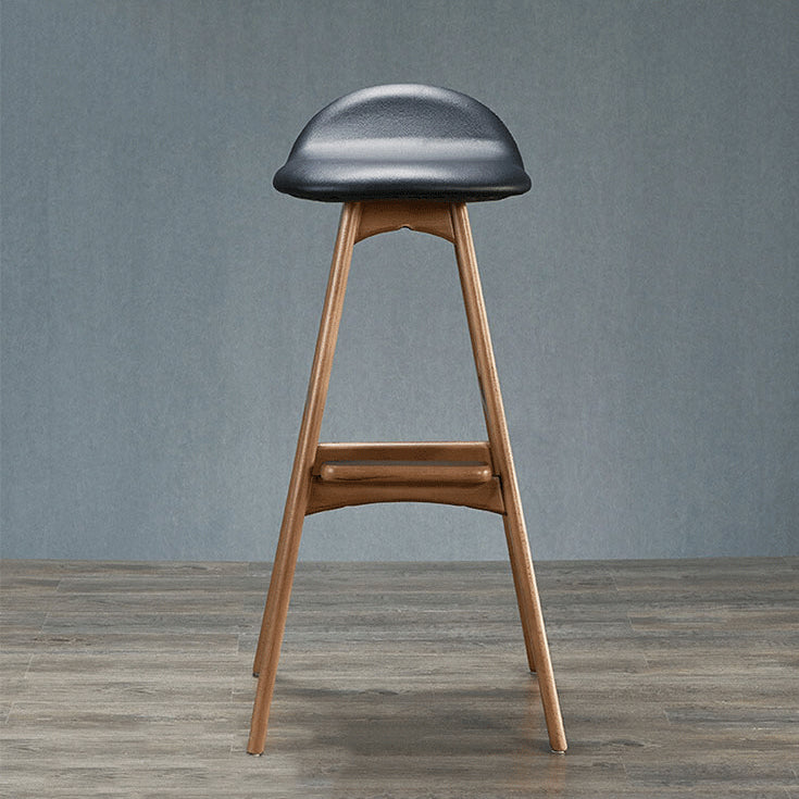 Scandinavian Curved Leather Wood Bar Stool