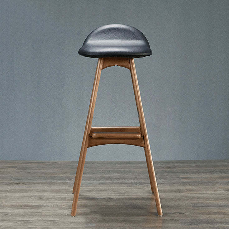 Scandinavian Curved Leather Wood Bar Stool