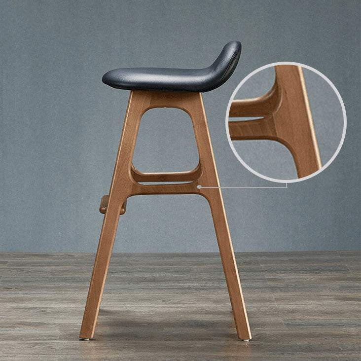 Scandinavian Curved Leather Wood Bar Stool