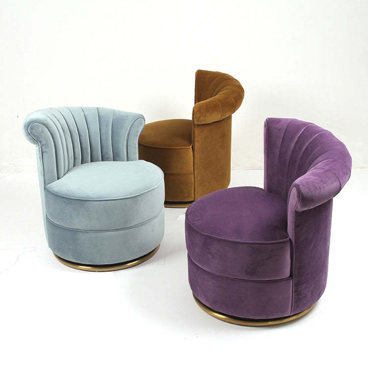 Round Velvet Upholstered Metal Accent Chair — Yellow