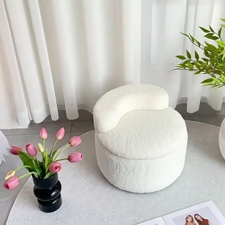 Lamb Fleece Round Pouf Low Stool — Pink