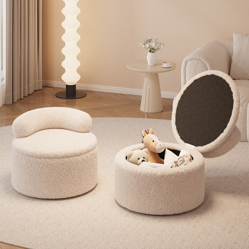 Lamb Fleece Round Pouf Low Stool — Gray