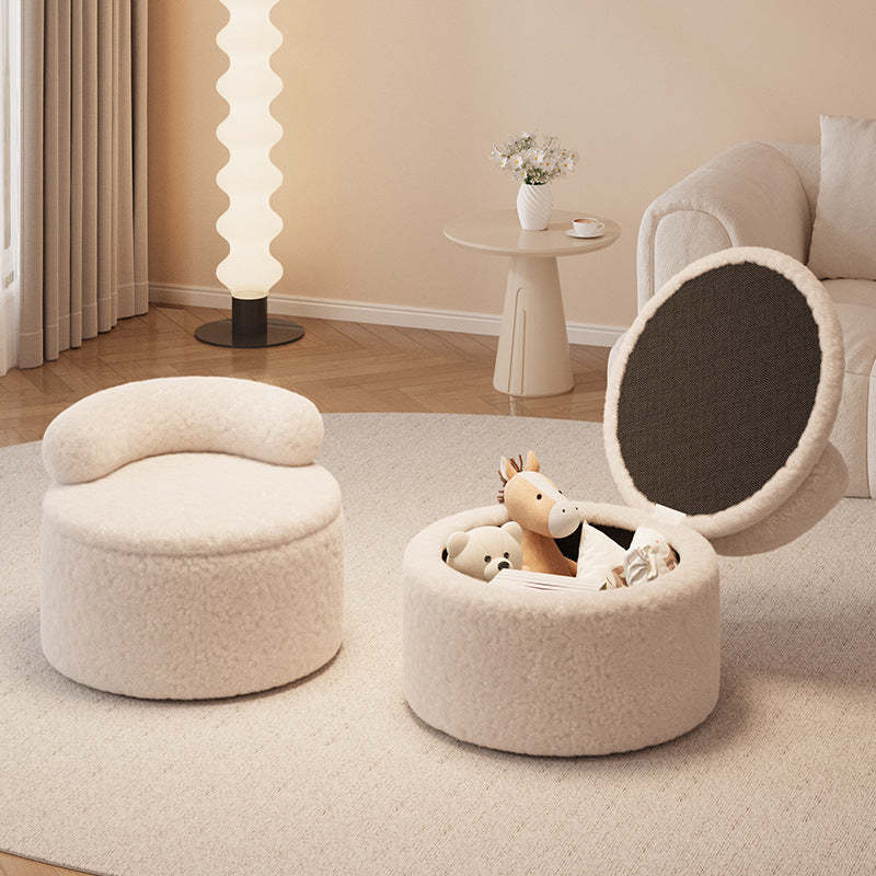 Lamb Fleece Round Pouf Low Stool — Gray