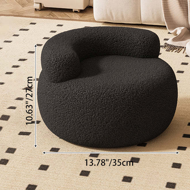 Lamb Fleece Round Pouf Low Stool — Black